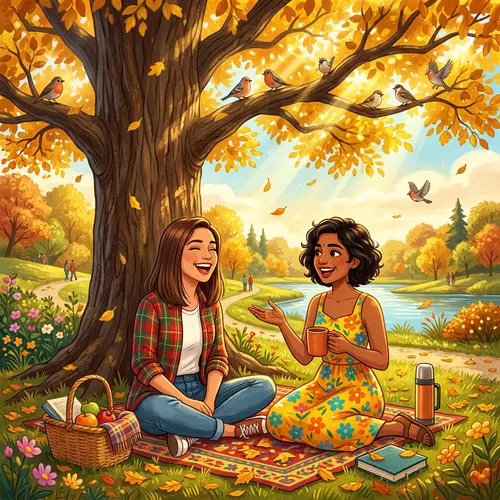 Illustration of Diverse Friendship under Golden Canopy