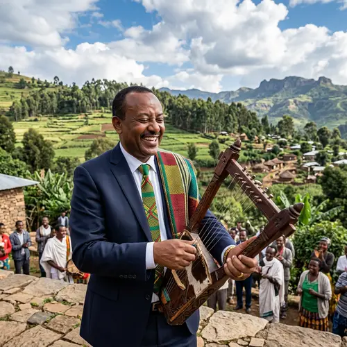 Ethiopian Politician Playing Krar: Cultural Enthusiasm Captured