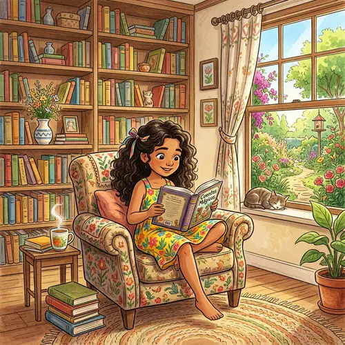 Hispanic Girl Reading Cartoon Style | Hand-Drawn Animation