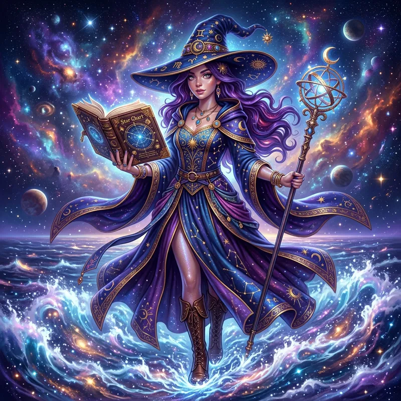 Mona from Genshin Impact: Mystic Astrologer with Star Chart Book Mona from Genshin Impact: Mystic Astrologer with Star Chart Book