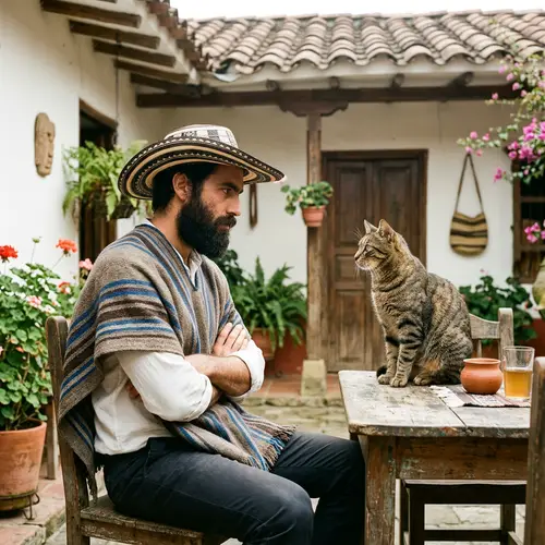Tabby Cat Stares Down Colombian Man - Intense Expression
