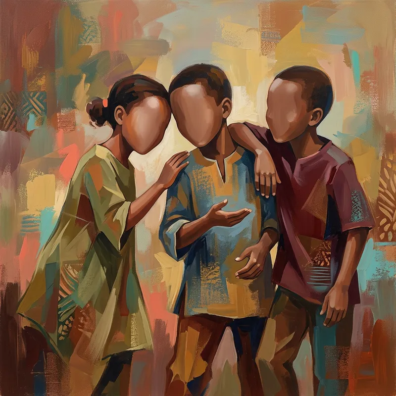 Captivating Scene of Three Faceless Black Youths Playing Together