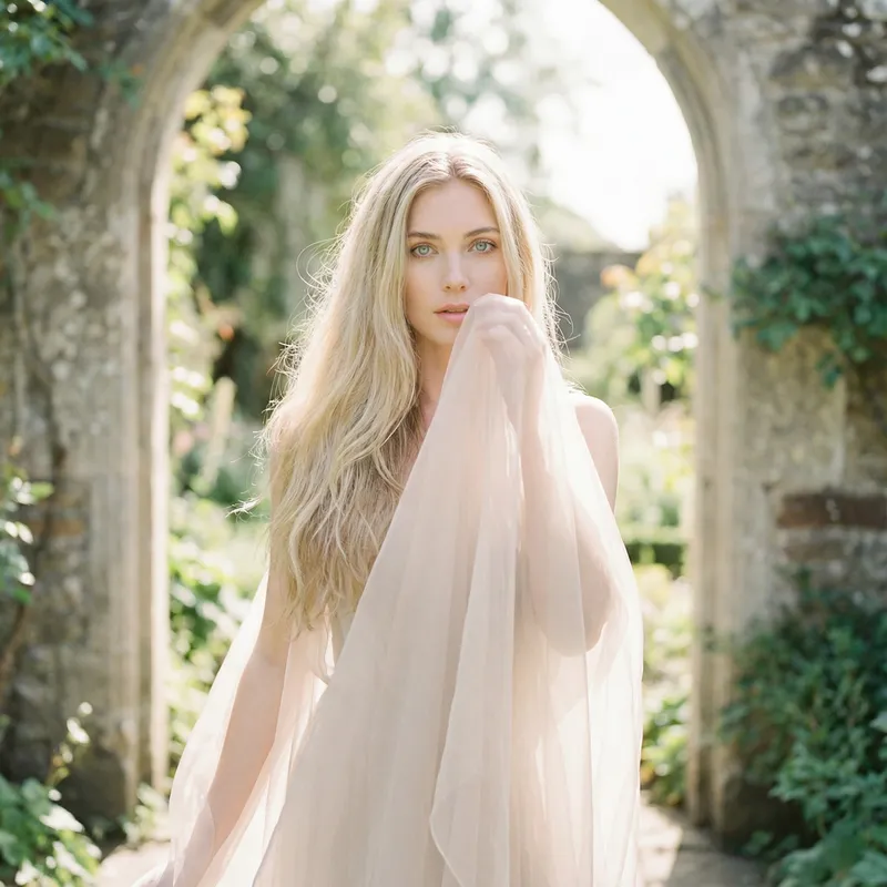 Radiant Blonde Woman: Full-Length Nude Body with Shimmering Eyes Radiant Blonde Woman: Full-Length Nude Body with Shimmering Eyes