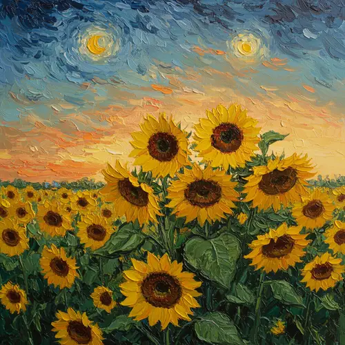 Vibrant Sunflower Field: Van Gogh Inspired Art