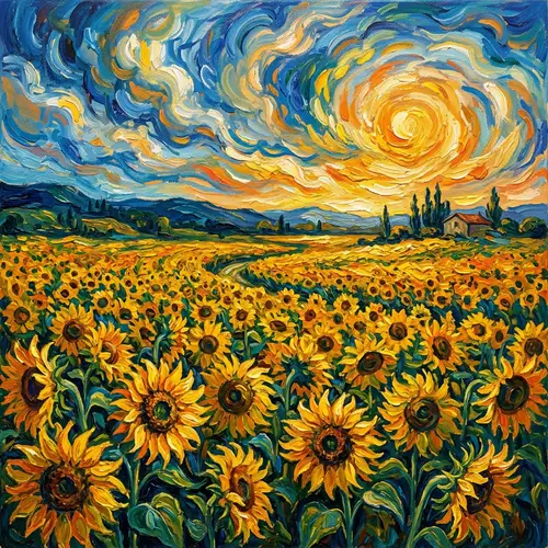 Vibrant Sunflower Field: Van Gogh Inspired Art