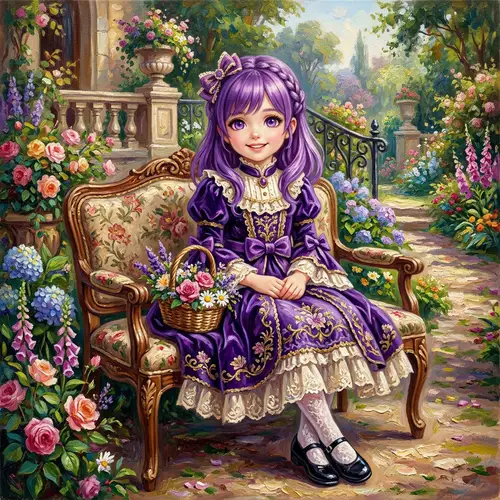 Anime Kid with Purple Hair in Fancy Dress Art