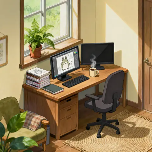 Charming Isometric Designer Room in Studio Ghibli Style