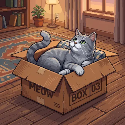 Charming Pixel Art: Playful Cat in a Box