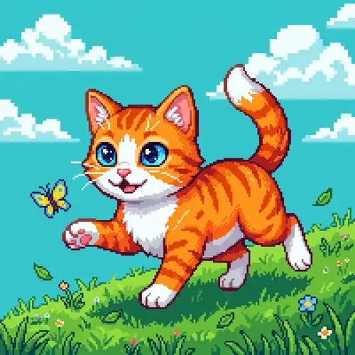 Charming Pixel Art Cat: Cute & Playful Design