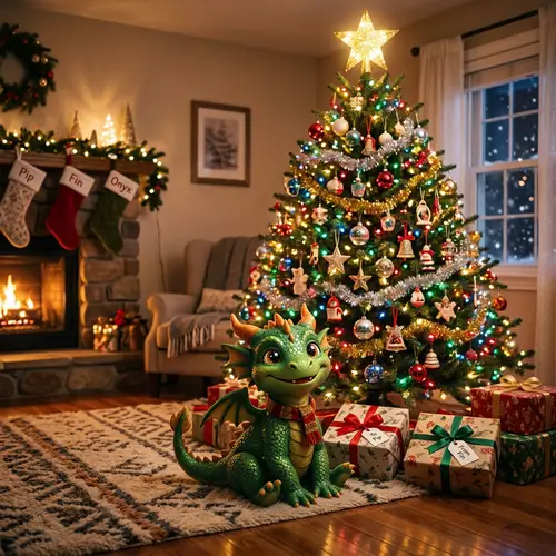 Whimsical Dragon and Festive Christmas Tree Decoration