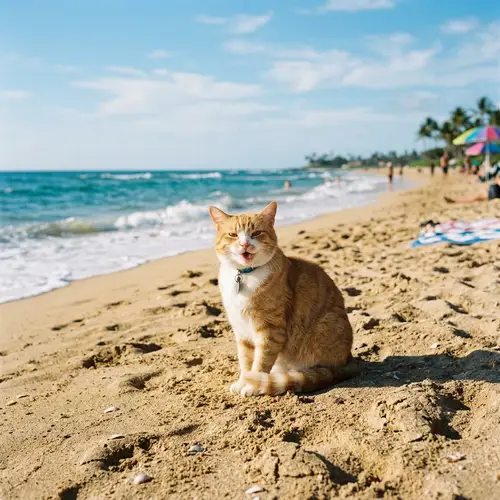 Cat on Beach Smiling