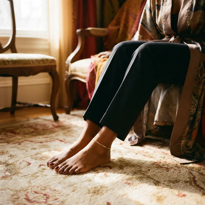 Elegant Black Women’s Feet with Red Polish and Accessories