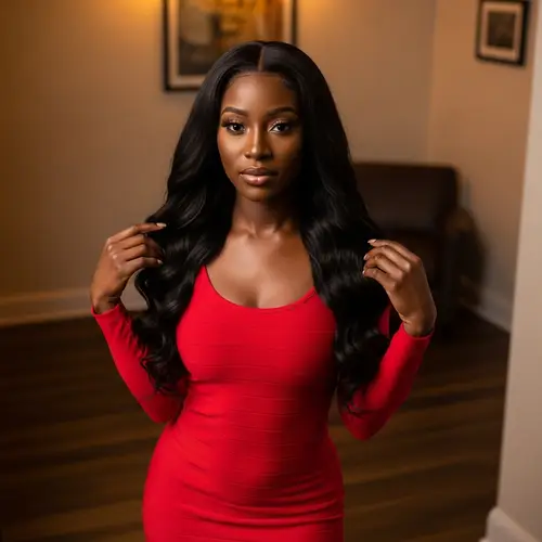 Elegant Black Woman in Red: Modern Fashion Photography