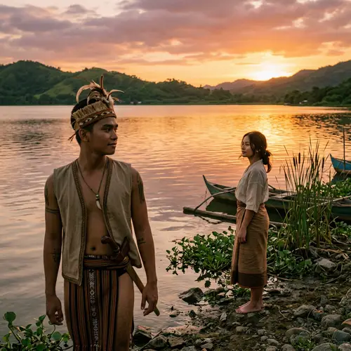 Tribal Leader LapuLapu Encounters Local Beauty by Serene Lake