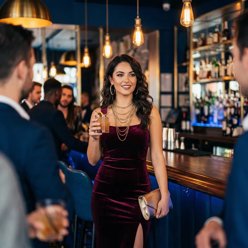 Chic Model in Modern Bar: Captivating Ambiance Chic Model in Modern Bar: Captivating Ambiance