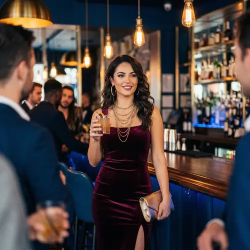 Chic Model in Modern Bar: Captivating Ambiance