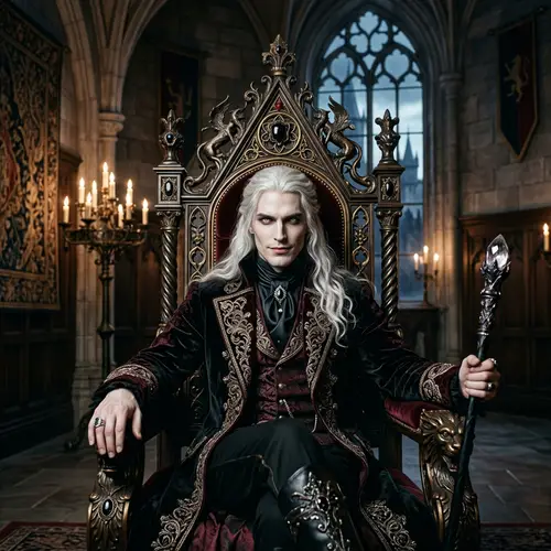 Male Fantasy Character with Sharp Features and Piercing White Eyes