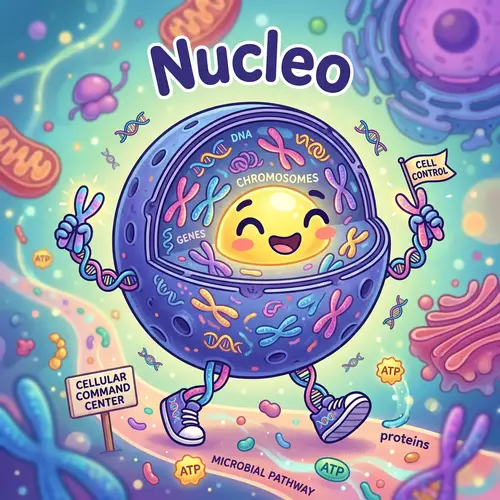 Nucleus Mascot: Cell Organelle with Chromosomes