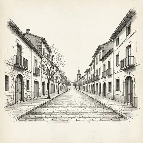Serene Street Scene: One-Point Perspective Art