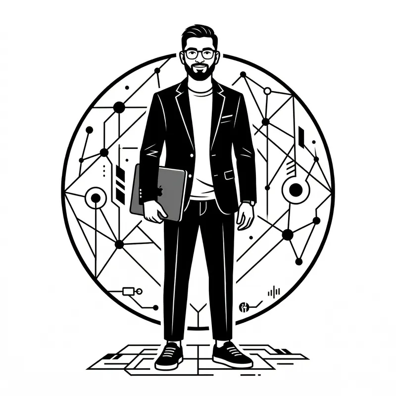 Modern South Asian Man with Laptop | Vector Logo Design