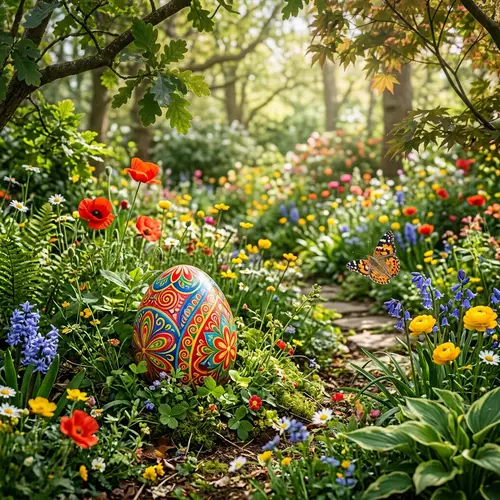 Lush Easter Egg in a Vibrant Garden | Festive Celebration