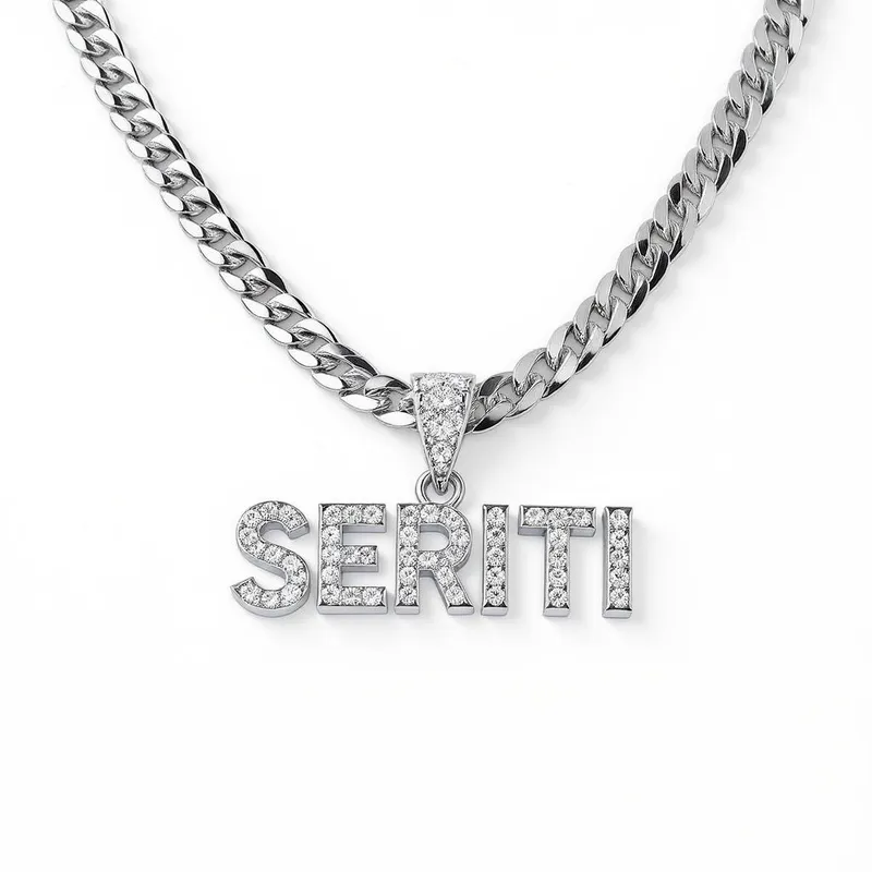 10k White Gold Diamond Cuban Chain with SERITI Pendant