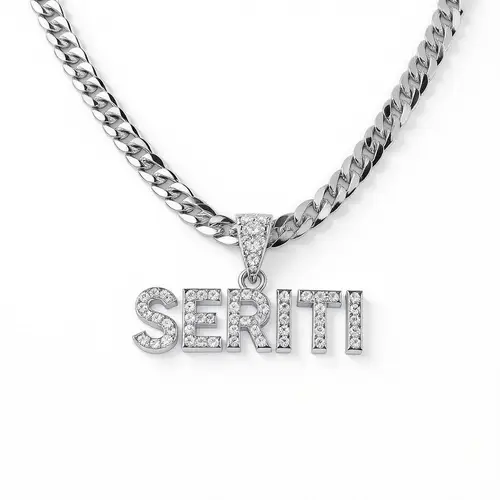 10k White Gold Diamond Cuban Chain with SERITI Pendant