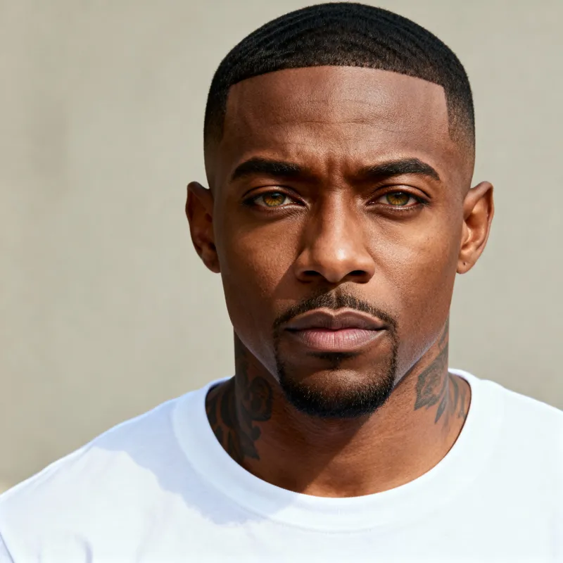 Stylish African American Man with Tattooed Neck