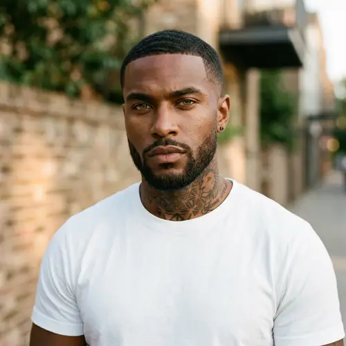 Stylish African American Man with Tattooed Neck