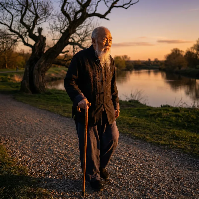 Asian Old Man Embodying Wisdom and Longevity