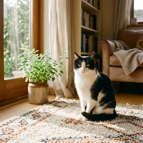 Tranquil Black and White Cat in Cozy Setting