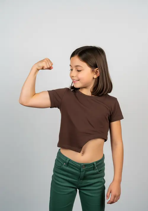 Muscular 11-Year-Old Girl Flexing Bicep