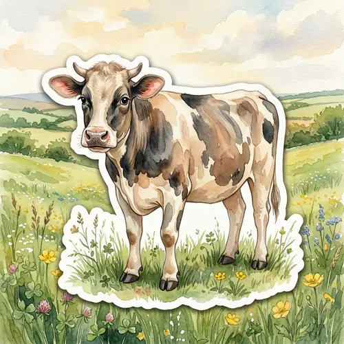 Simple Watercolor Cow Sticker - Realistic Design