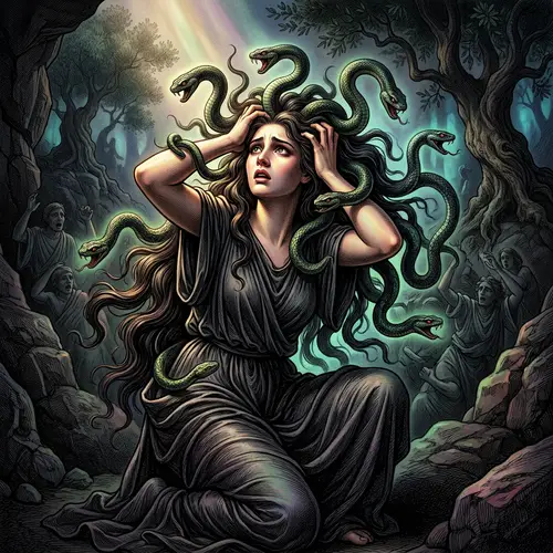 Medusa Transformation: Vibrant Digital Illustration Inspired by Mythology