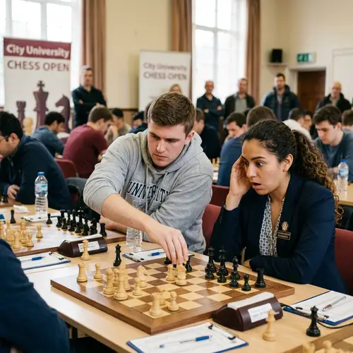 Intense Chess Battle: Male Student vs. Female Champion