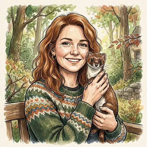 Caucasian Woman with Weasel - Hand-drawn Illustration