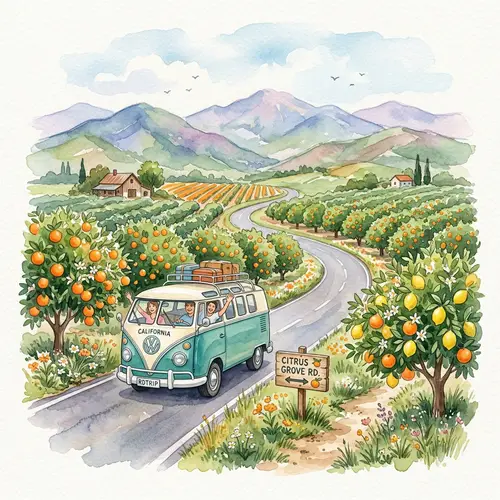 Scenic Watercolor Clipart of Citrus Groves