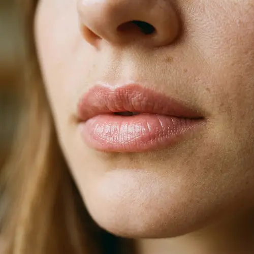Beautiful and Hydrated Women's Lips Close-Up