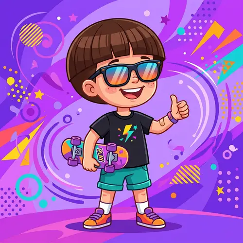 Vector Art of Boy with Circle Hair & Sunglasses