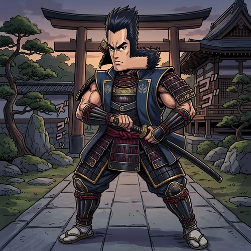 Muscular Samurai Armor: Letter L Head Anime Style Character