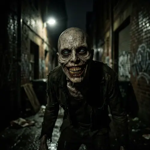 Terrifying Monstrous Entity with Wide Grin and Lifeless Eyes