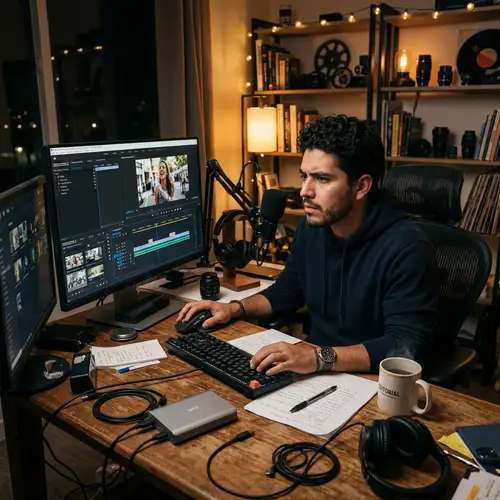 Young Hispanic Man Editing Video | Creative Workspace