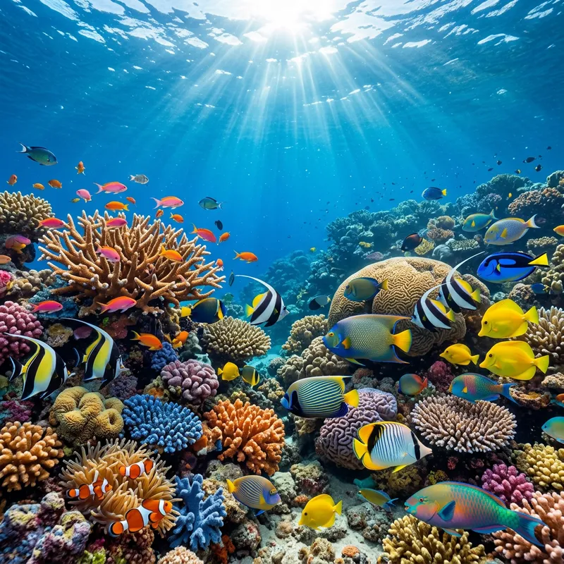 Colorful Marine Life and Vibrant Coral Reef Underwater Scene