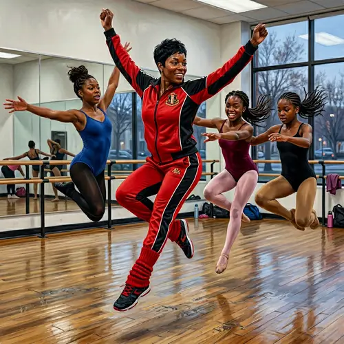 Captivating Black Woman Dance Teacher in Red & Black Tracksuit