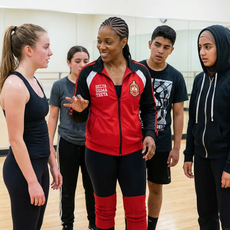 Stunning Afro-American Dance Teacher with Delta Sigma Theta Sorority Students