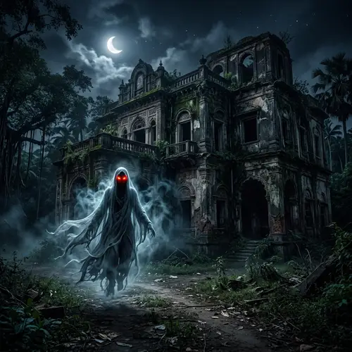 Indian Ghost Story: Spectral Figure at Abandoned Mansion