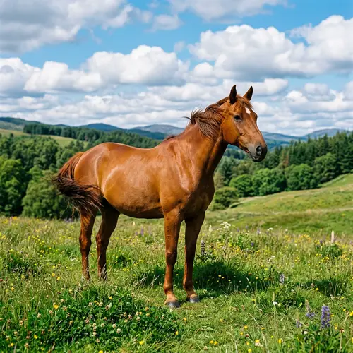 Majestic Horse in Vibrant Meadow | Graceful Strength and Beauty