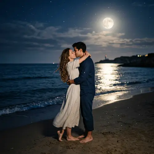 Romantic Couple by the Moonlit Sea