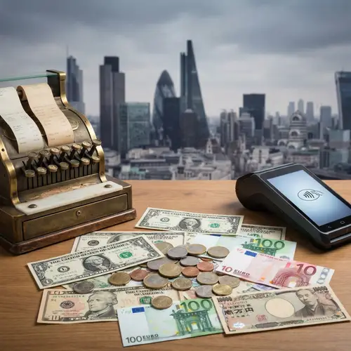 Global Currency Evolution: Money, Banknotes, Coins, Digital Terminals