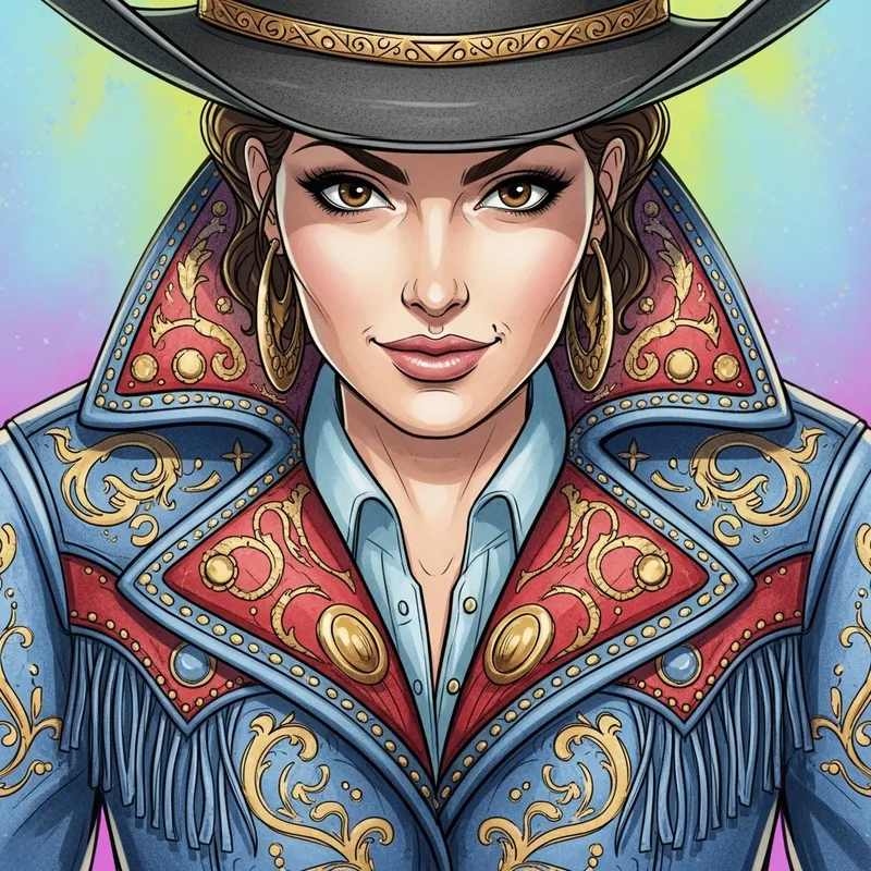 Colorful Cowgirl Drawing with Woman's Face